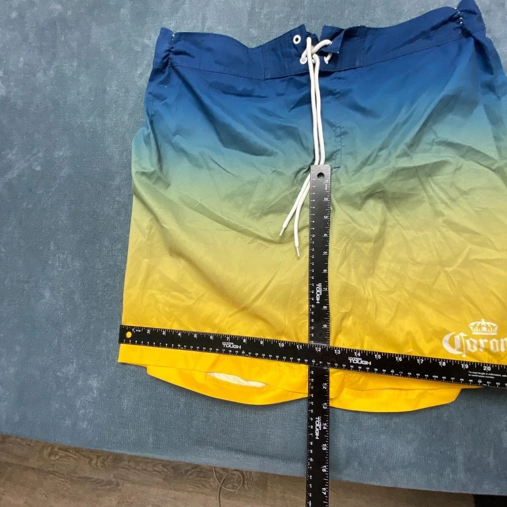 Corona Board Shorts Mens Large Blue Yellow Ombre Fade Mesh Lined Mid Rise Beach